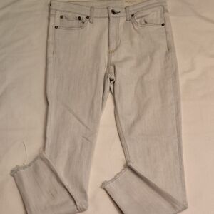 Rag & Bone Blue Bleach Washed Jeans Size 29 Skinny Mid Rise Ankle Fringe EUC